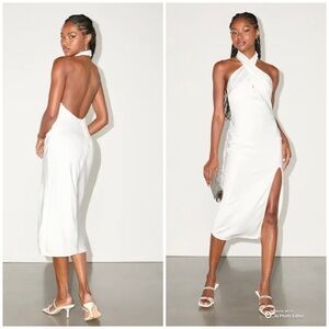 Lulus Beyond Classy White Satin Halter Midi Dress Size Small NWT *FLAW*